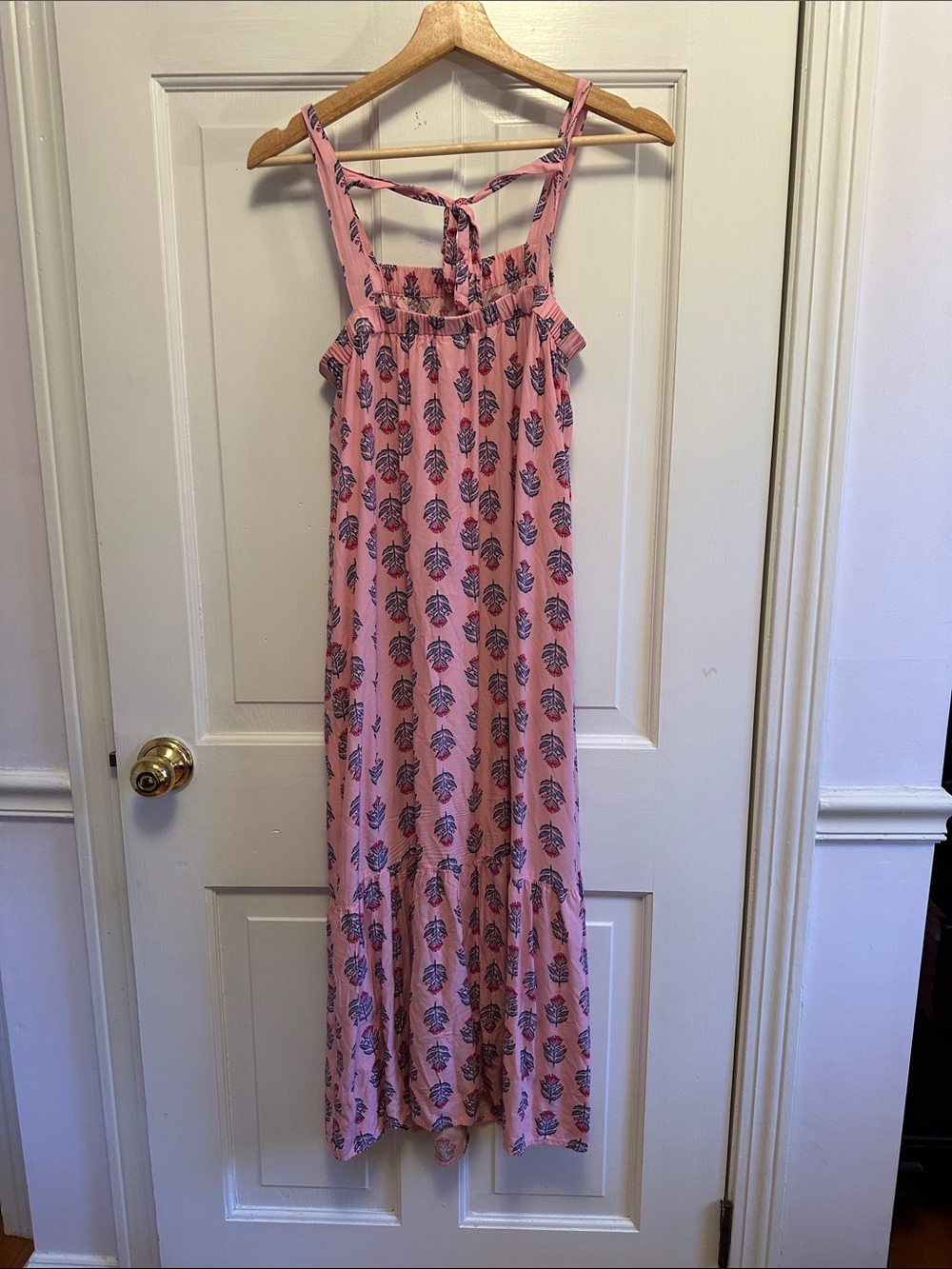 Old Navy Pink Maxi Dress with Blue Leaf Print